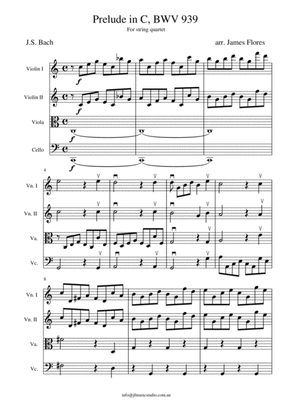 Prelude in C, BWV 939 for String quartet