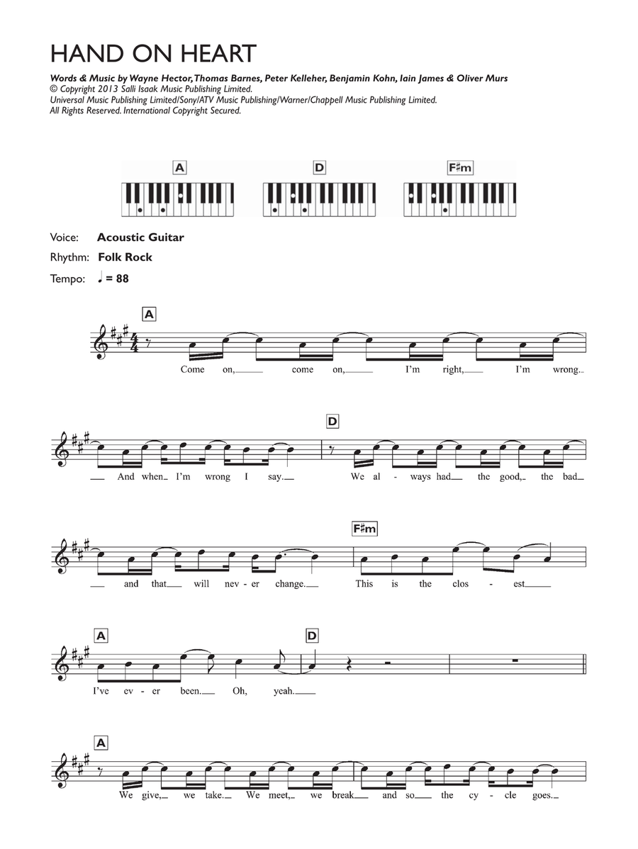 Hand On Heart Hand On Heart Piano scores gallery preview page 1