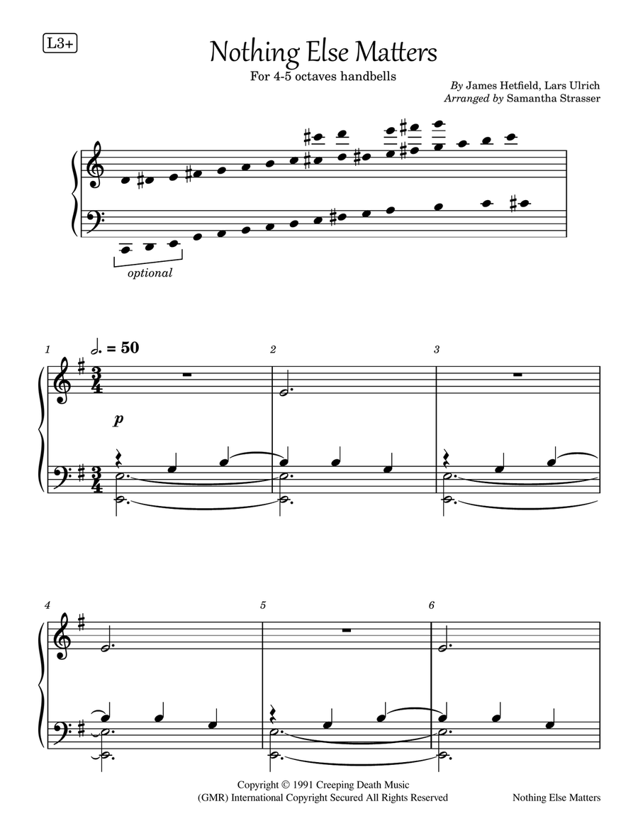 Nothing Else Matters - Score Only Handbell Choir scores gallery preview page 1
