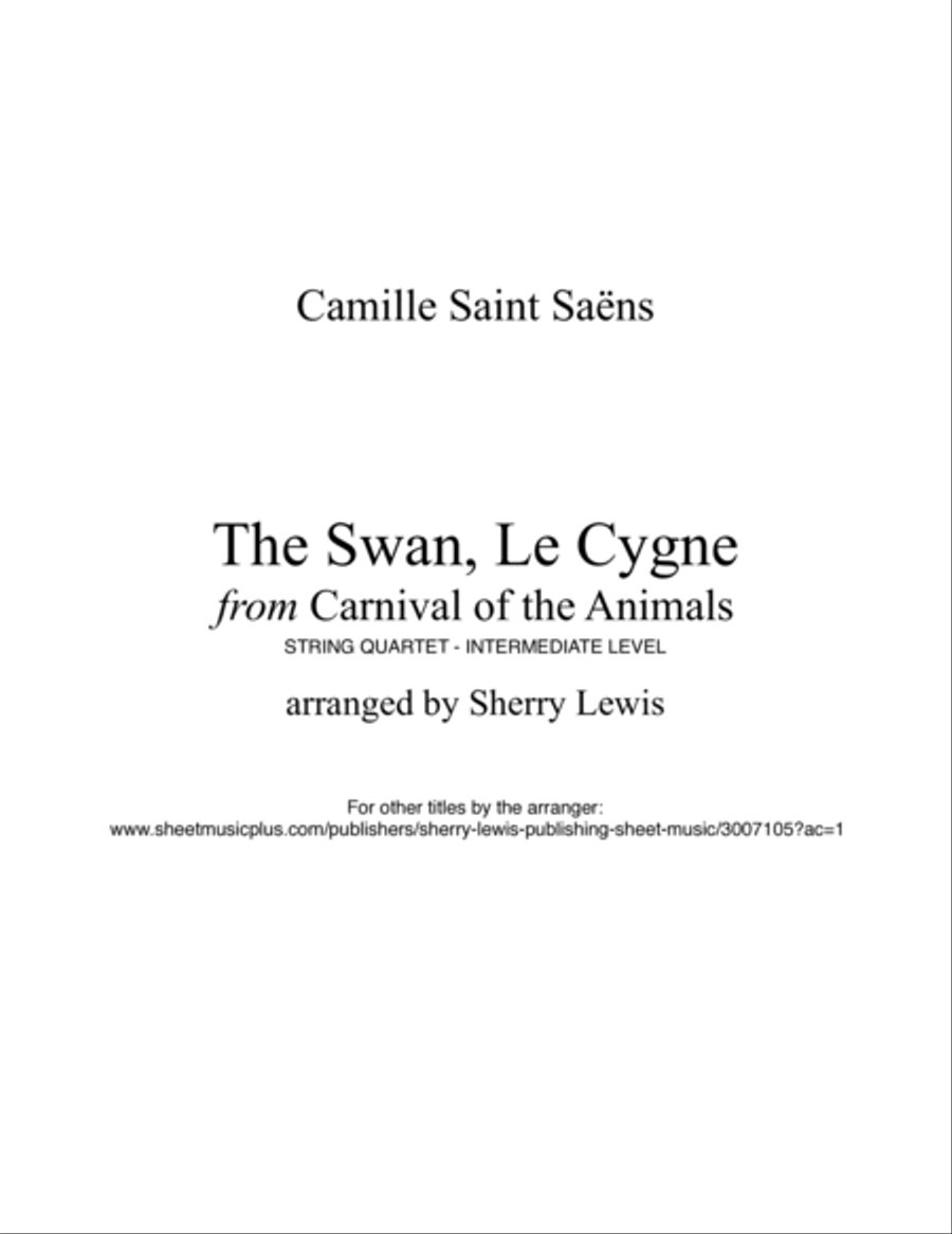THE SWAN, LE CYGNE from 'Carnival of the Animals' for STRING QUARTET String Quartet scores gallery preview page 2