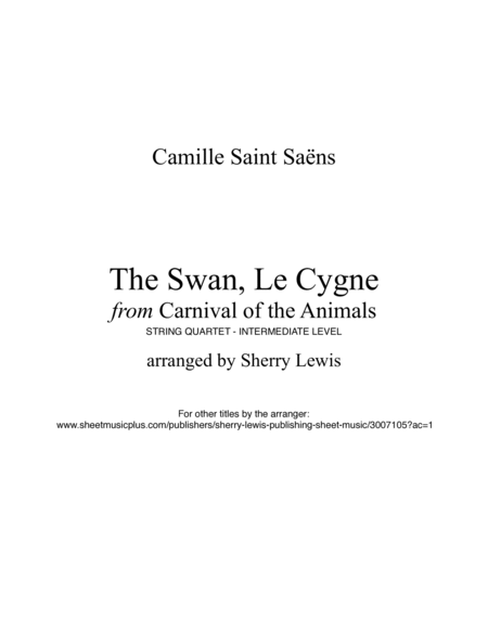 THE SWAN, LE CYGNE from 'Carnival of the Animals' for STRING QUARTET image number null