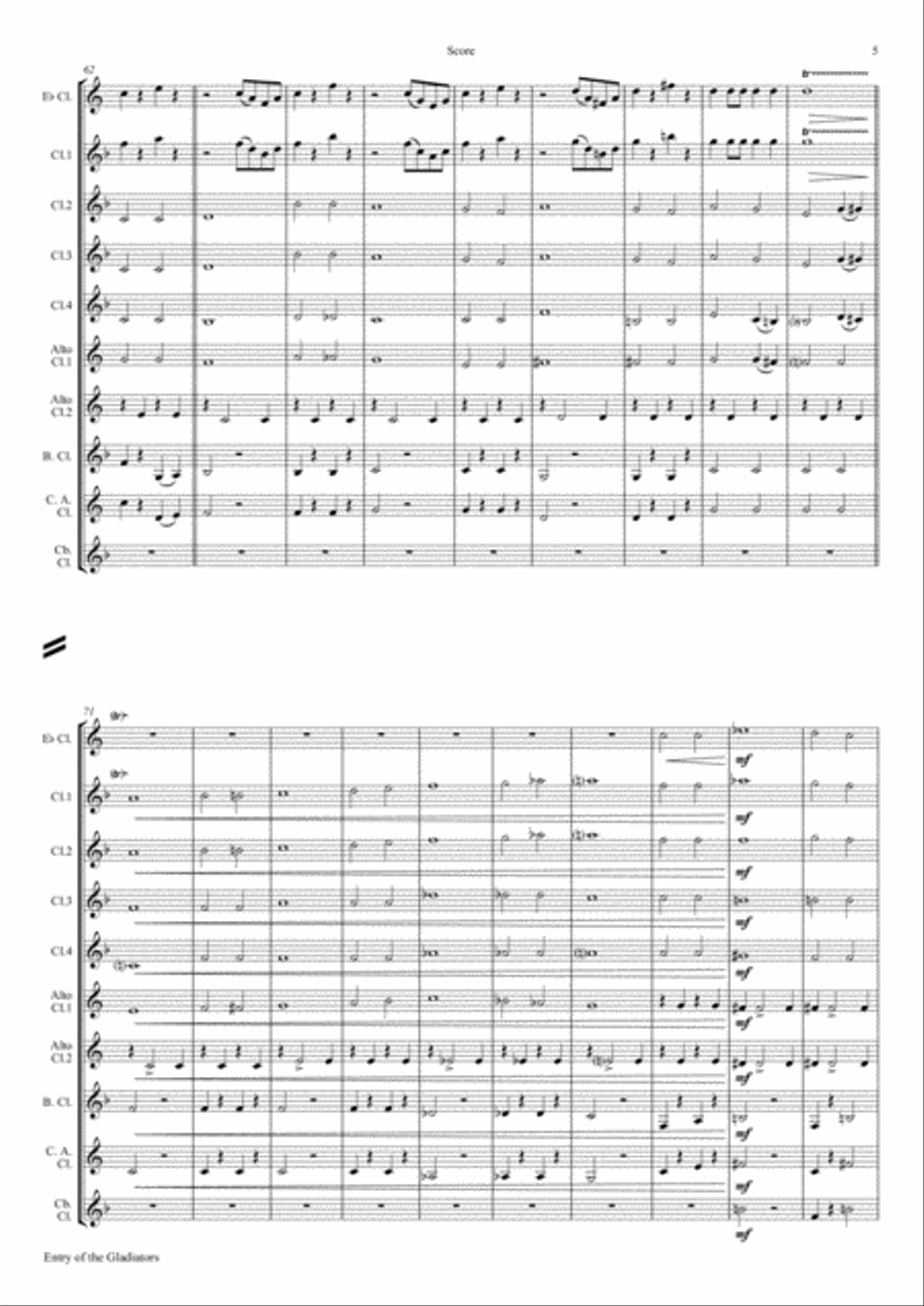 Entrance of the Gladiators (Thunder and Blazes) - Circus March - Clarinet Choir Clarinet Choir scores gallery preview page 5