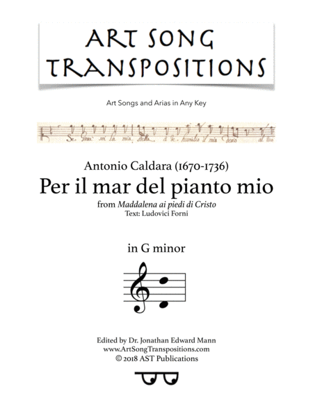 CALDARA: Per il mar del pianto mio (transposed to G minor)