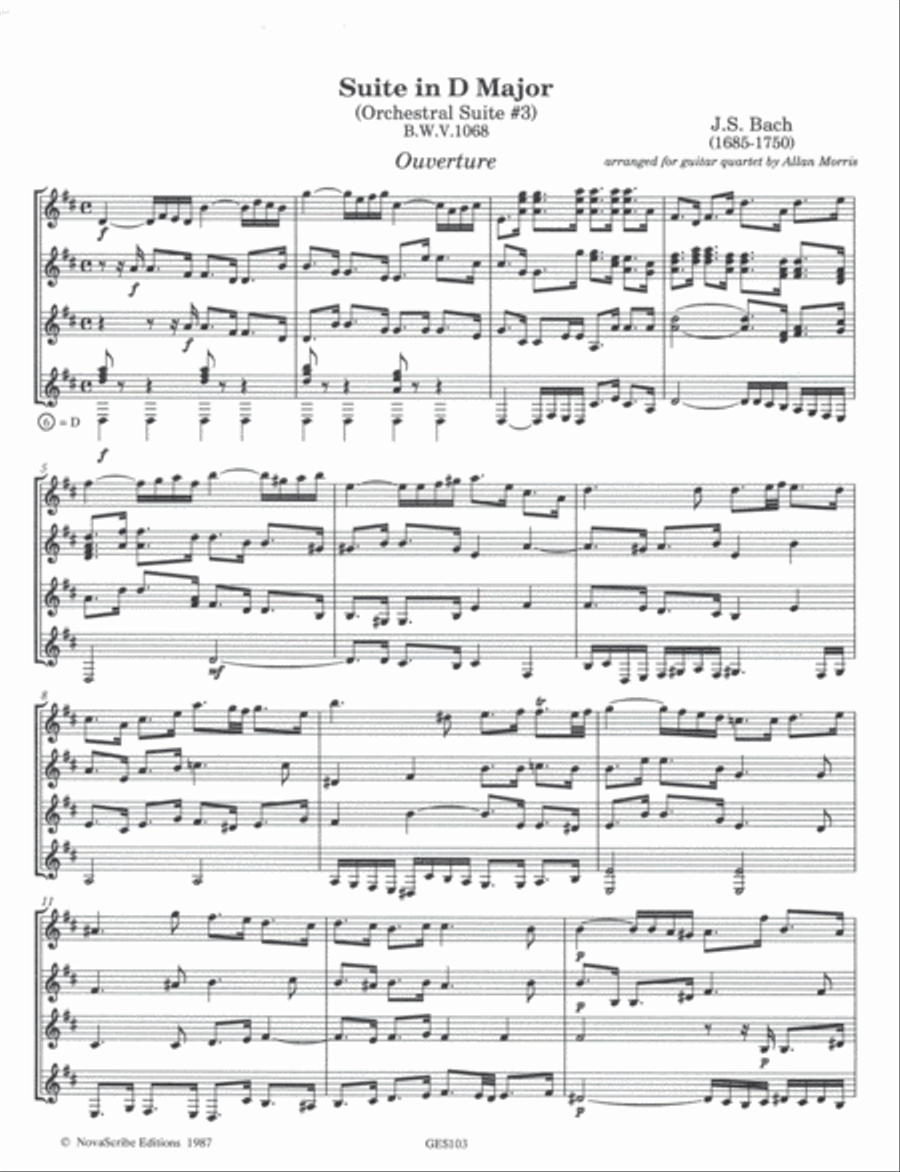 Suite in D (orchestral suite #3) arr. for guitar quartet