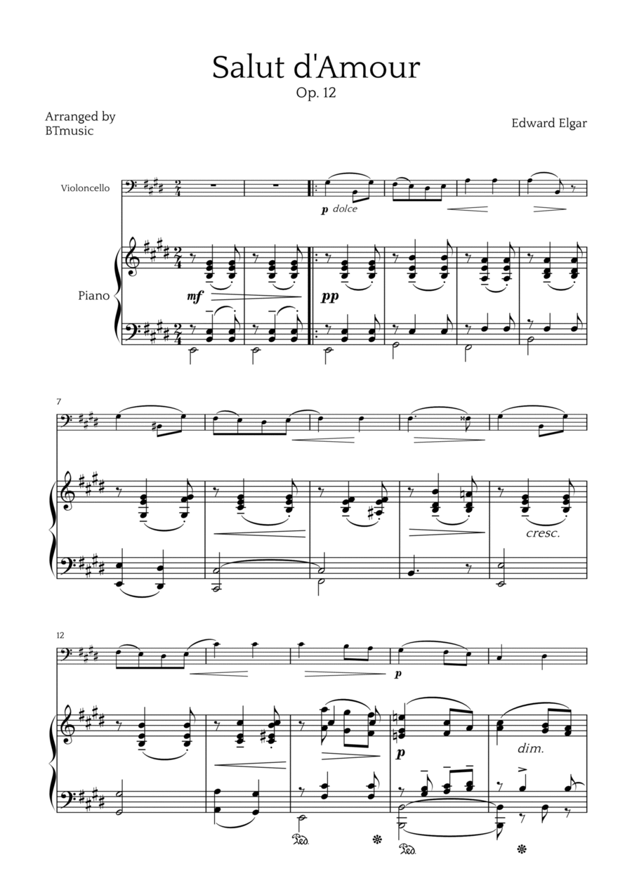 Salut d'Amour (Op. 12) - Cello and Piano Chamber Music scores gallery preview page 1