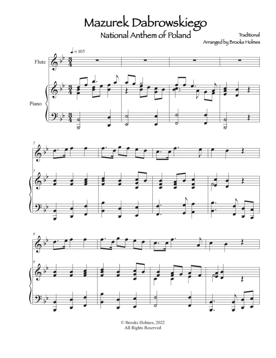 National Anthem of Poland - Mazurek Dabrowskiego (Flute & Piano) Flute Solo scores gallery preview page 1