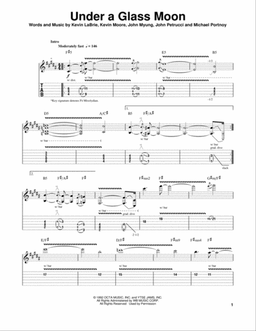 Under A Glass Moon Under A Glass Moon Electric Guitar scores gallery preview page 1