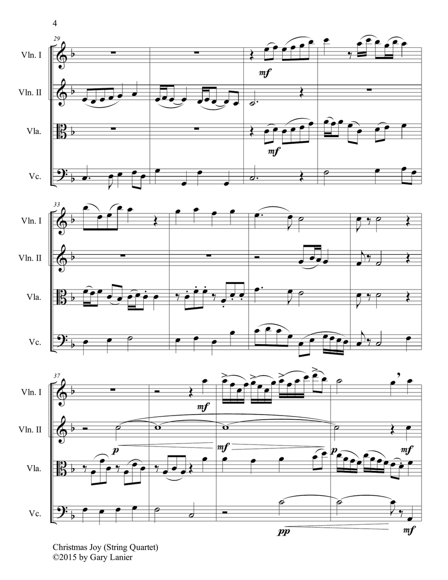 Gary Lanier: CHRISTMAS JOY (String Quartet/Score and Parts) String Quartet scores gallery preview page 6