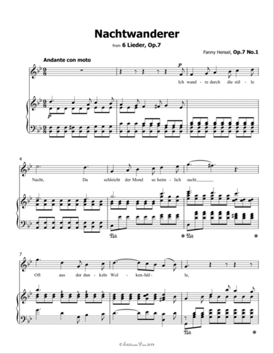 Nachtwanderer, by Fanny Hensel, in B flat Major Voice scores gallery preview page 3