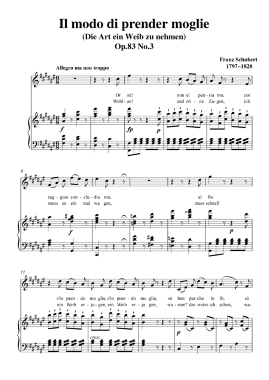 Schubert-Il modo di prender moglie,Op.83 No.3 in #F for Vocal and Piano Voice scores gallery preview page 2