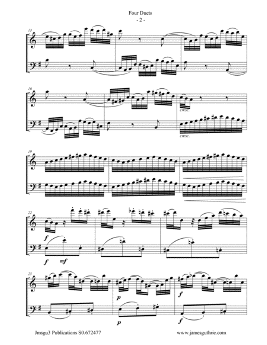 Bach: Four Duets for Alto Flute & Cello Flute scores gallery preview page 2