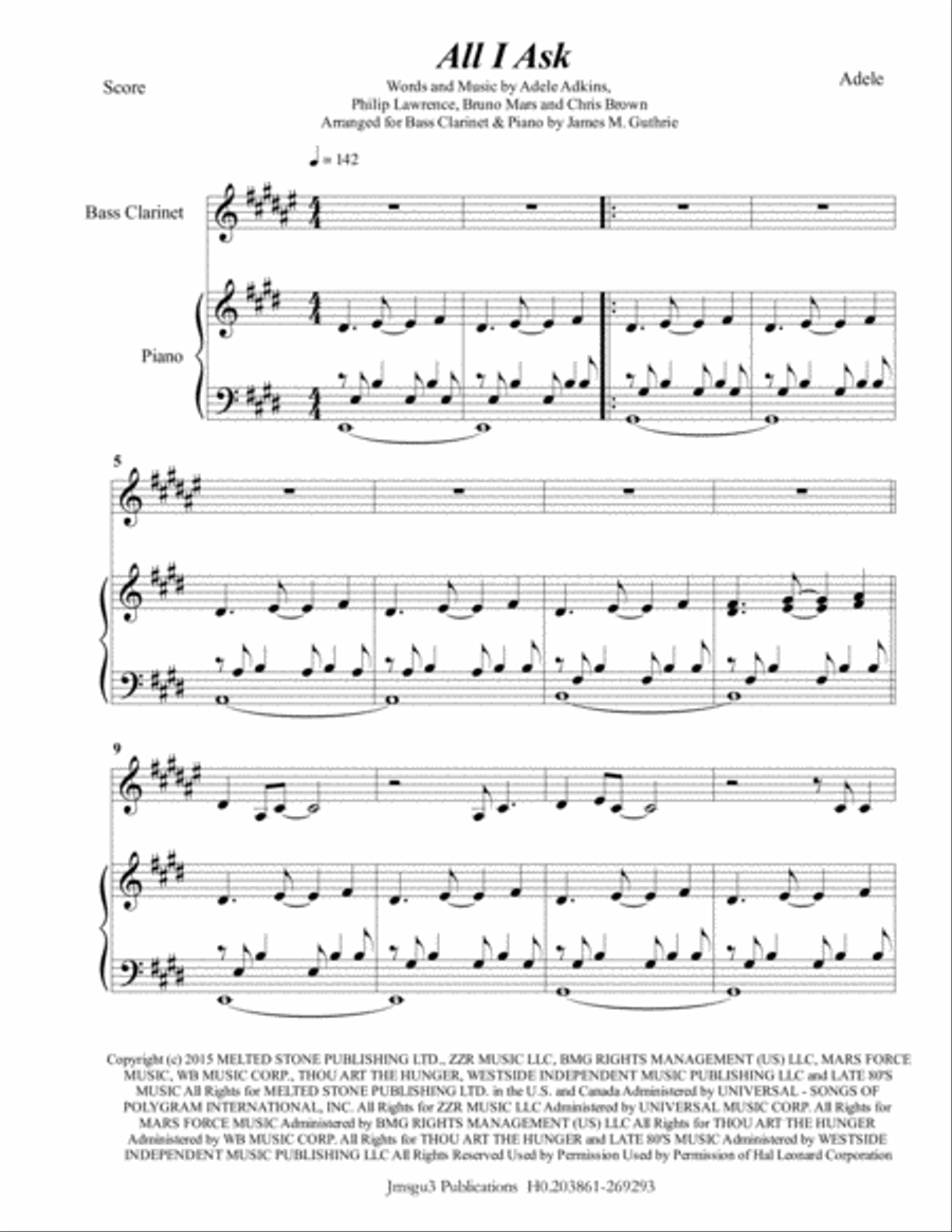 All I Ask Bass Clarinet scores gallery preview page 1