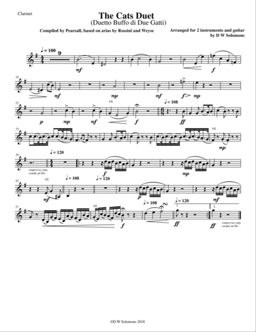 The Cats Duet (Duetto Buffo di due gatti) for clarinet, alto clarinet and guitar E-Flat Clarinet scores gallery preview page 4