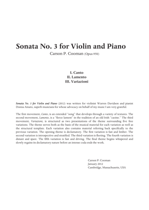 Carson Cooman - Sonata No. 3 for Violin and Piano (2012)