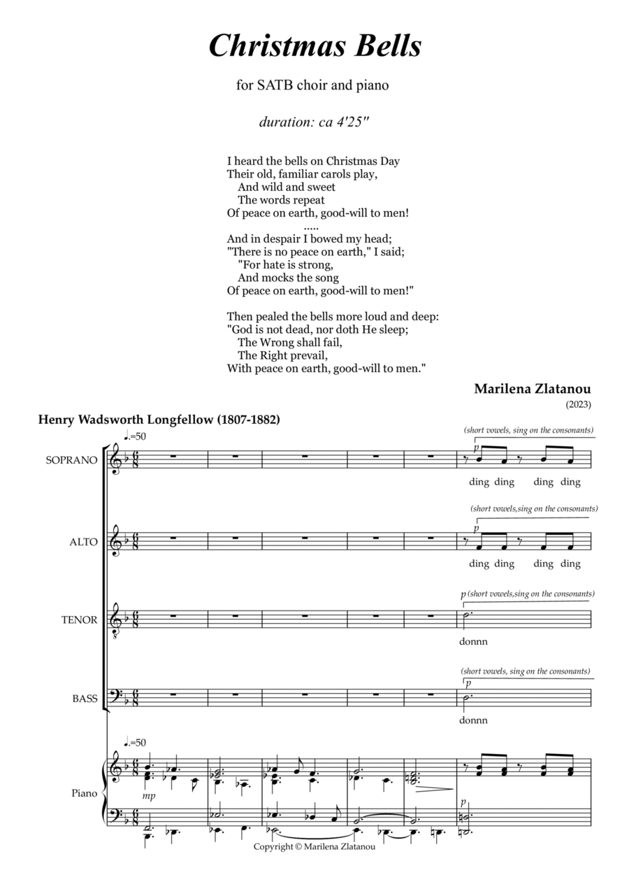 CHRISTMAS BELLS for SATB a cappella choir 4-Part scores gallery preview page 1