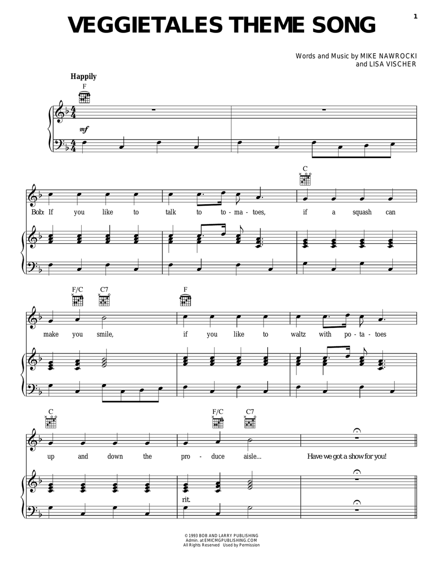 VeggieTales Theme Song Guitar scores gallery preview page 1