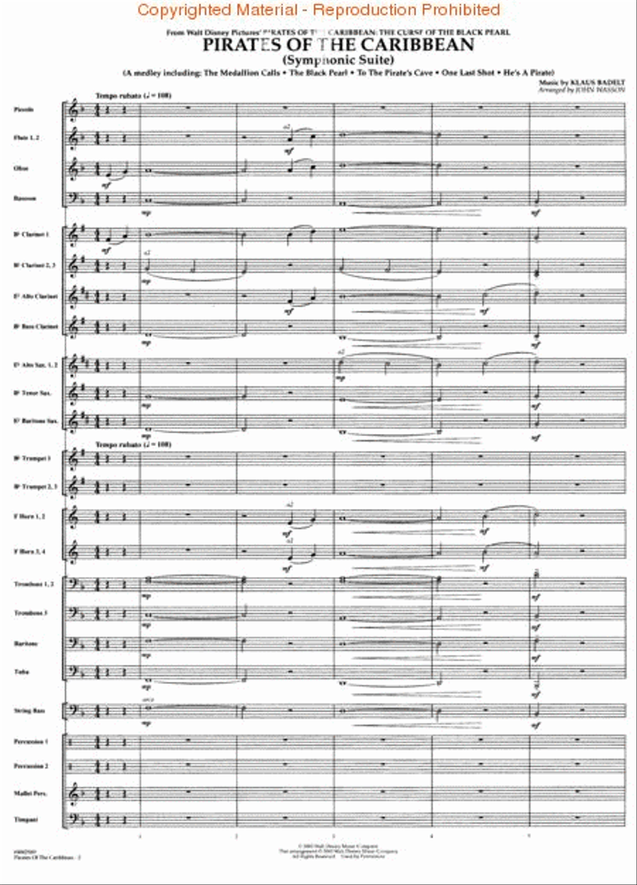 Pirates of the Caribbean (Symphonic Suite) Concert Band scores gallery preview page 3