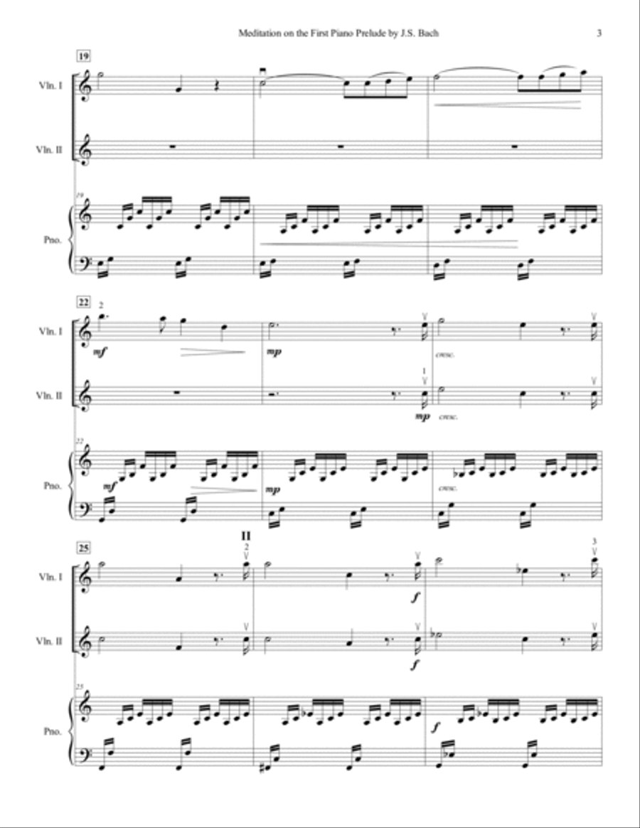 Meditation on the First Piano Prelude by J.S. Bach, for Two Violins and Piano Violin scores gallery preview page 4