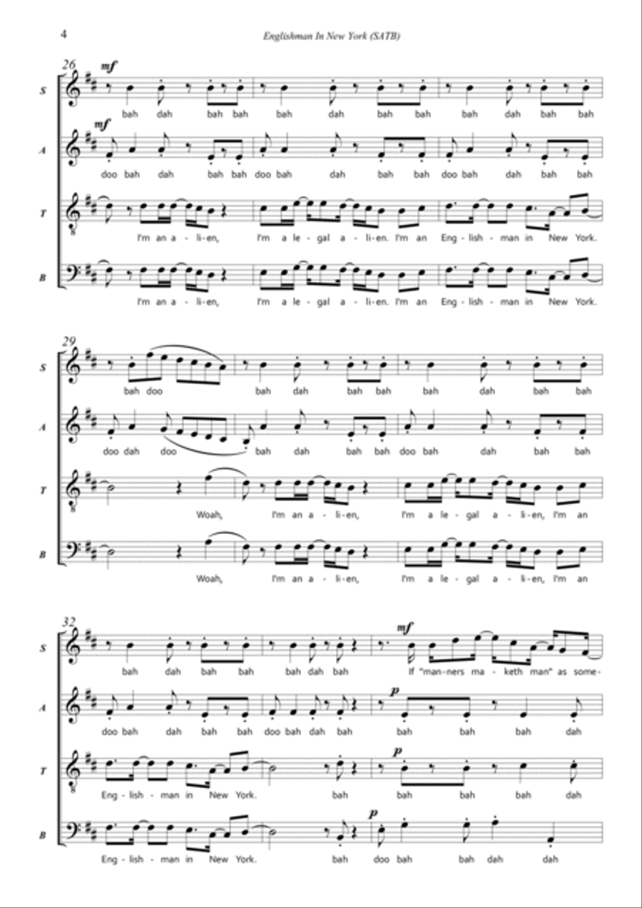 Englishman In New York 4-Part scores gallery preview page 4