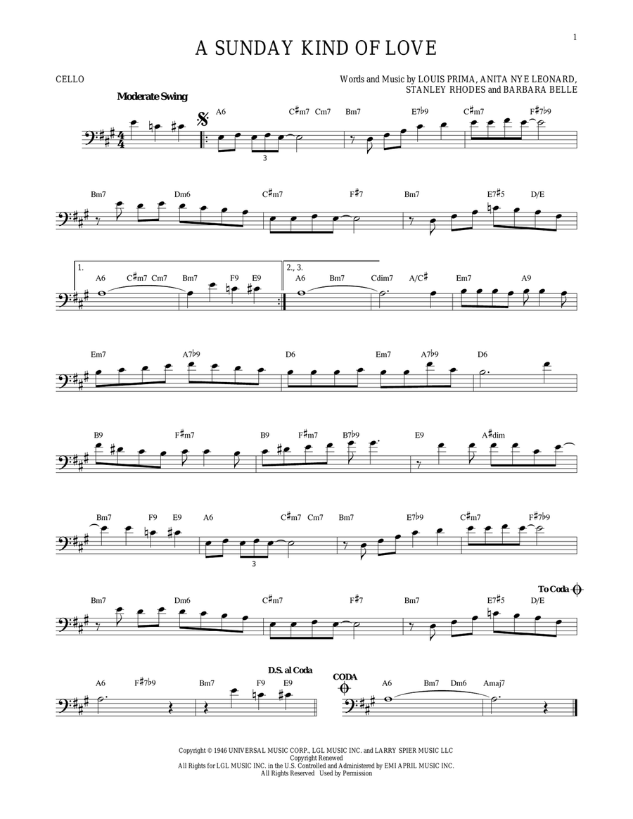 A Sunday Kind Of Love Cello Solo scores gallery preview page 1