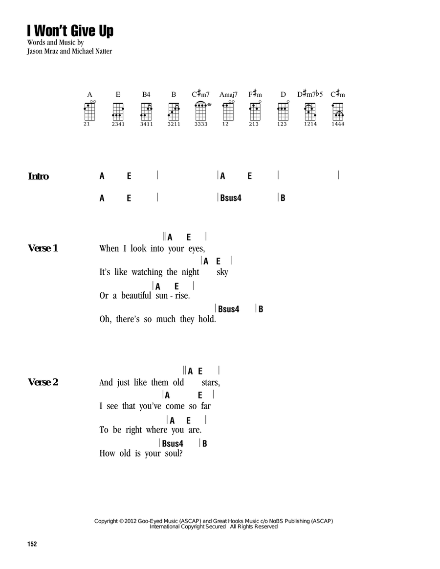 I Won't Give Up Ukulele scores gallery preview page 1