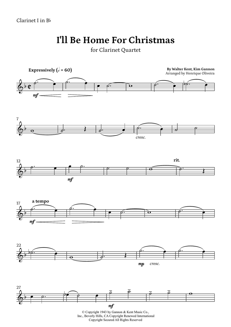 I'll Be Home For Christmas Clarinet Quartet scores gallery preview page 6