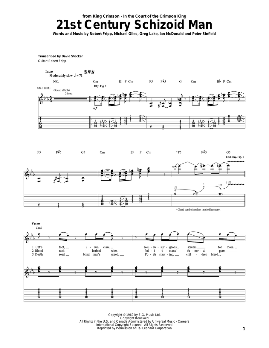 21st Century Schizoid Man Acoustic Guitar scores gallery preview page 1