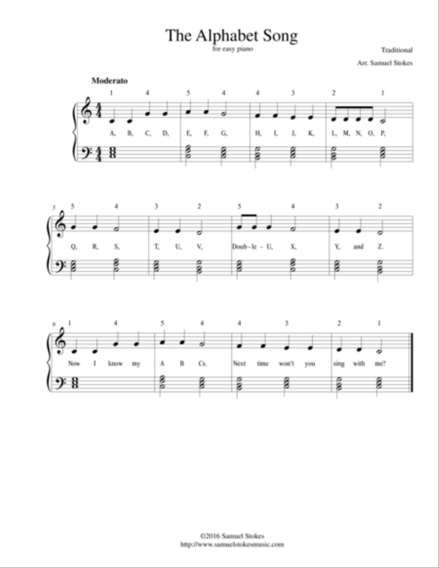 The Alphabet Song for easy piano by Traditional Piano Method