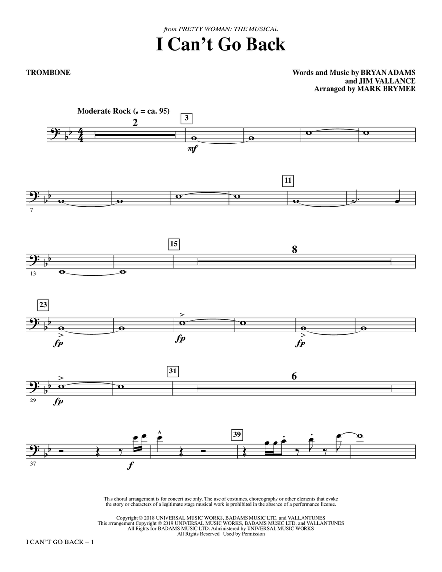 I Can't Go Back (from Pretty Woman: The Musical) (arr. Mark Brymer) - Trombone