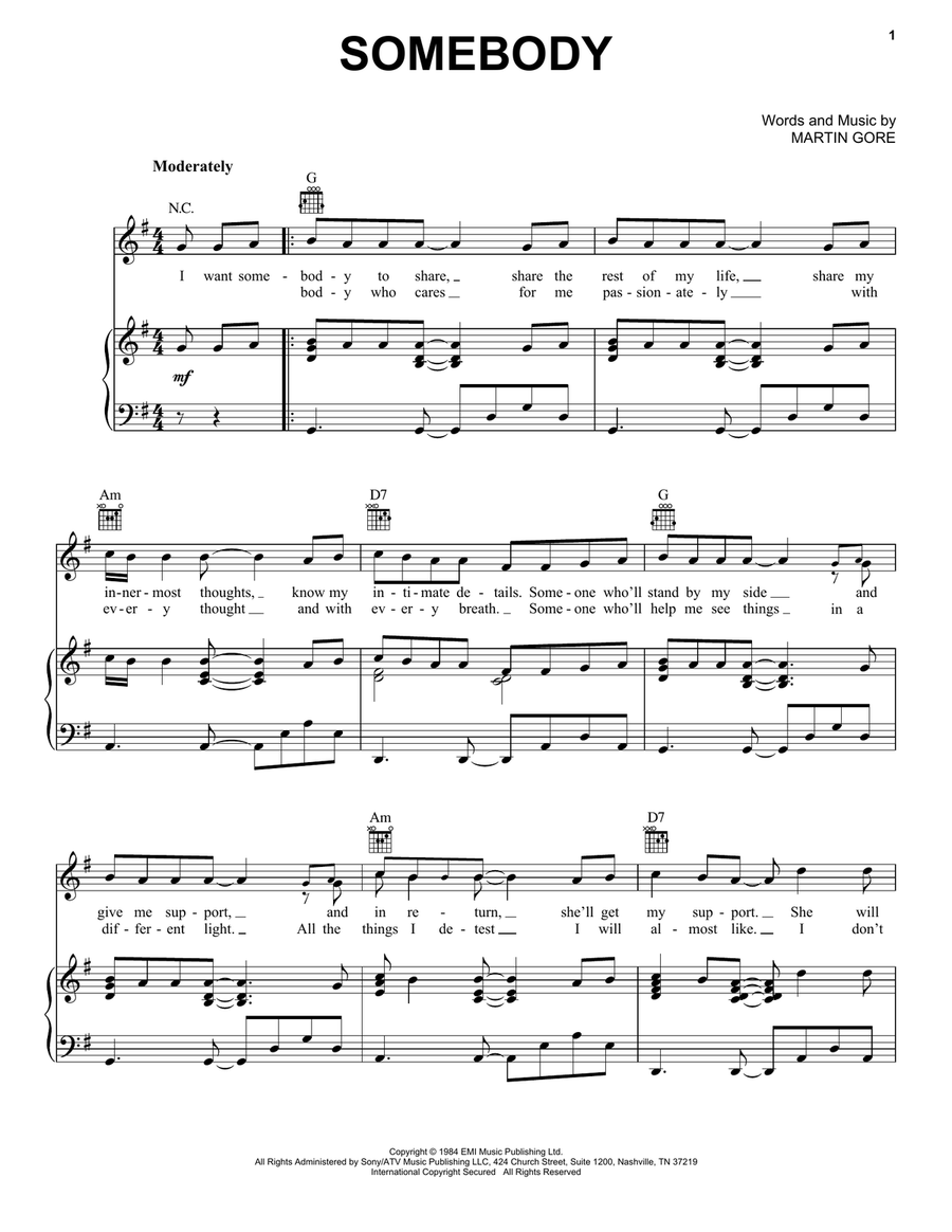 Somebody Piano, Vocal, Guitar scores gallery preview page 1