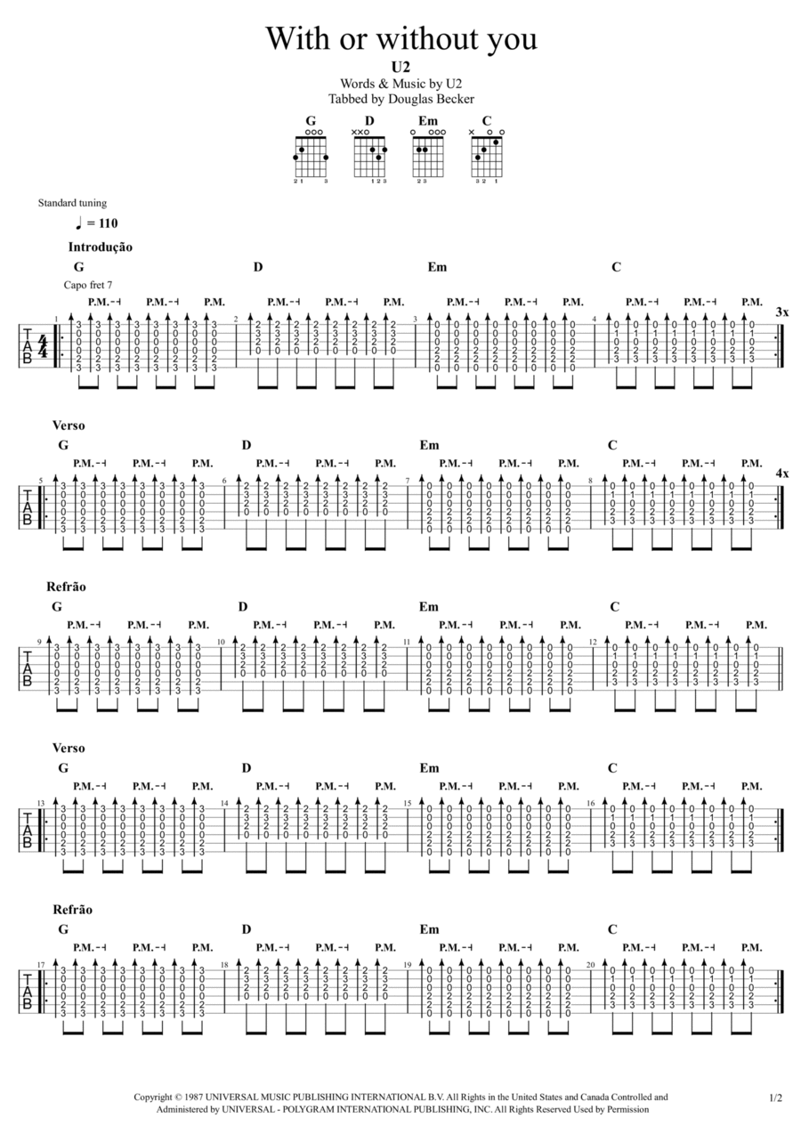With Or Without You Electric Guitar scores gallery preview page 1