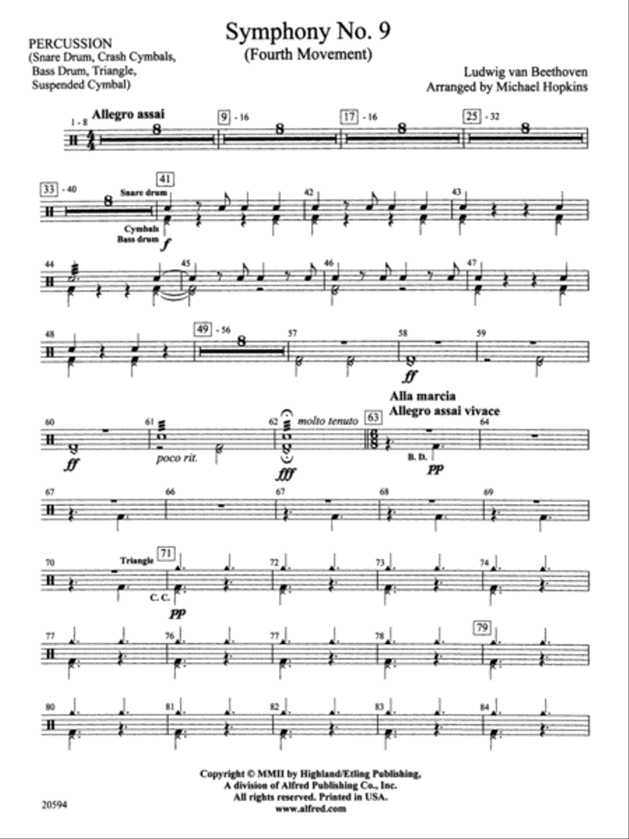 Symphony No. 9 (Fourth Movement): 1st Percussion Full Orchestra scores gallery preview page 1