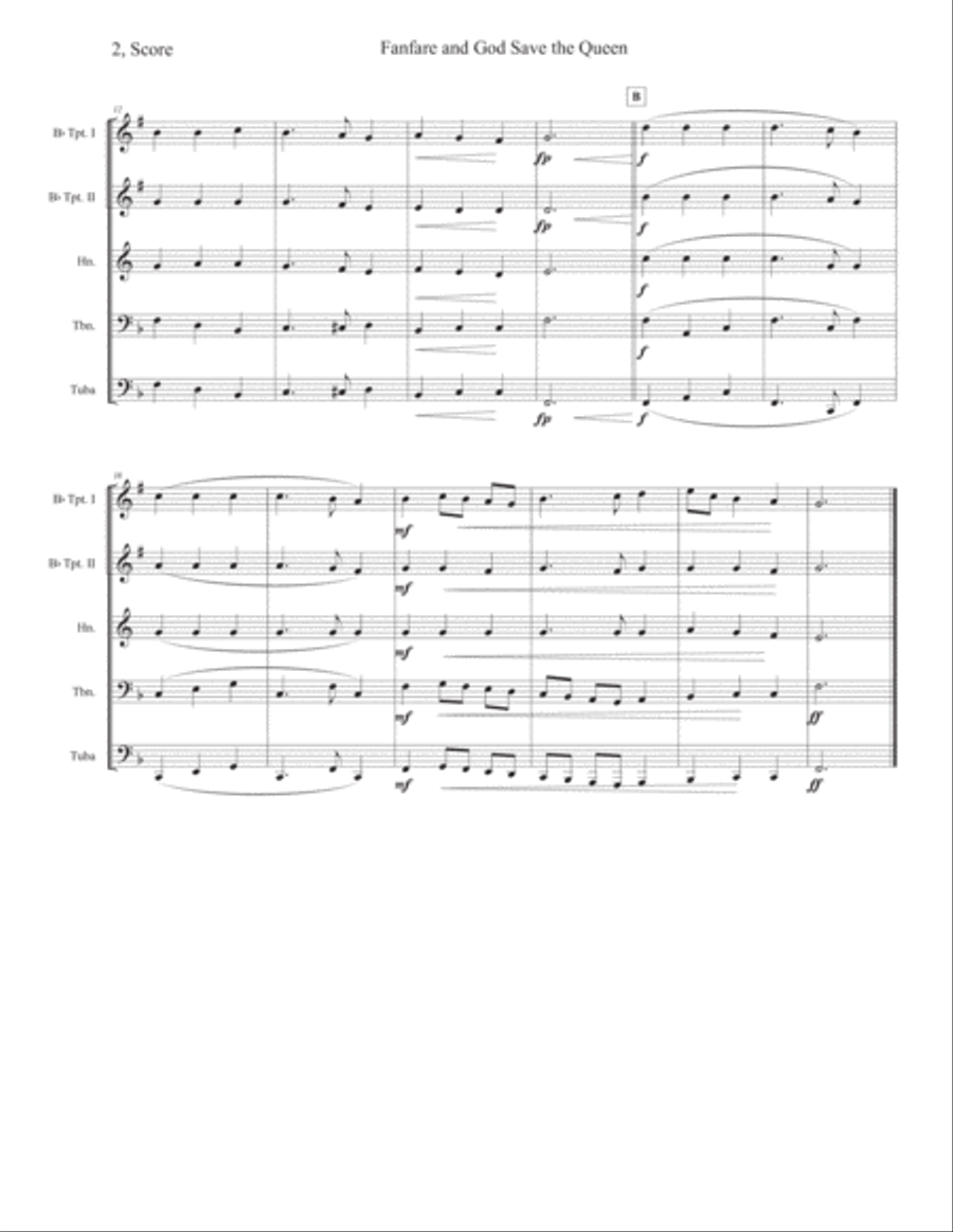 Fanfare and God Save The Queen (America) Horn scores gallery preview page 2