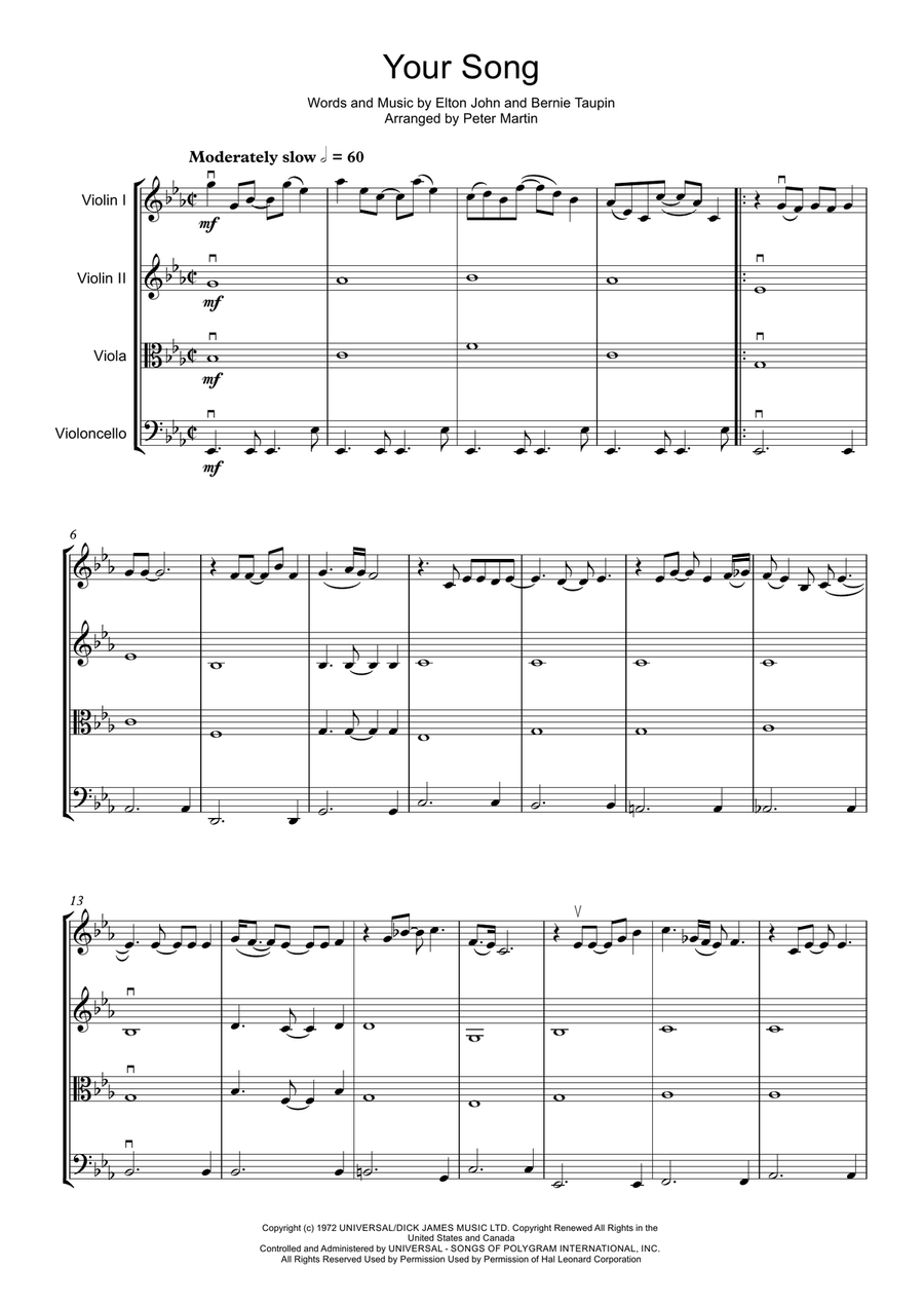 Your Song String Quartet scores gallery preview page 1