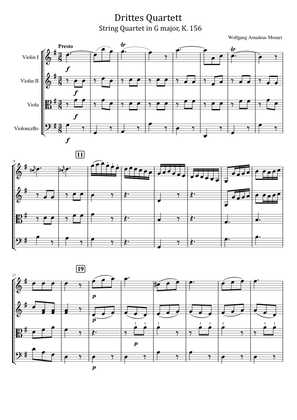 Book cover for Mozart - String Quartet No.3 in G major, K.156/134b - 1st Mov Presto Original - Score and Parts