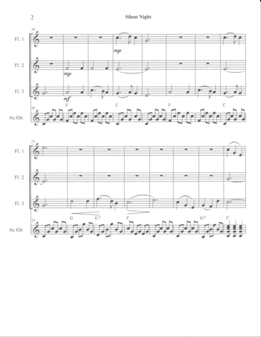 Silent Night Flute Trio with guitar Flute Solo scores gallery preview page 2