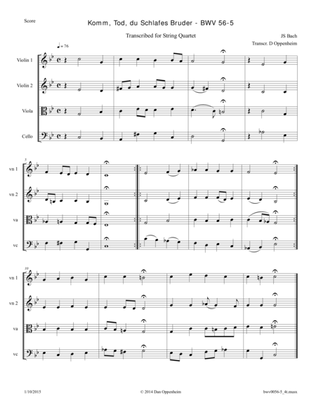 Bach: Komm, Tod, du Schlafes Bruder - BWV 56-5 transcribed for String Quartet