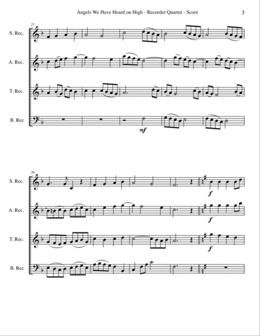 Angels We Have Heard on High for Recorder Quartet Small Ensemble scores gallery preview page 3