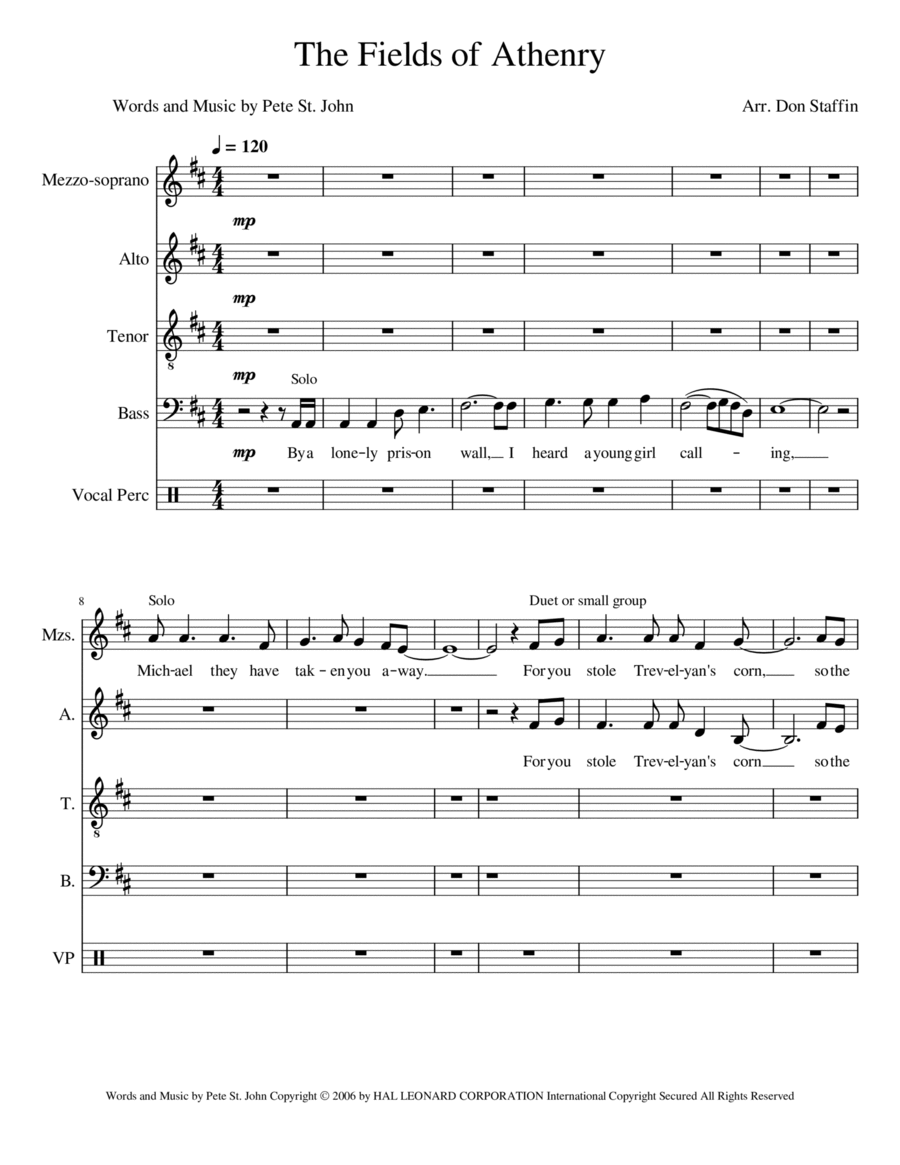 The Fields Of Athenry 4-Part scores gallery preview page 1