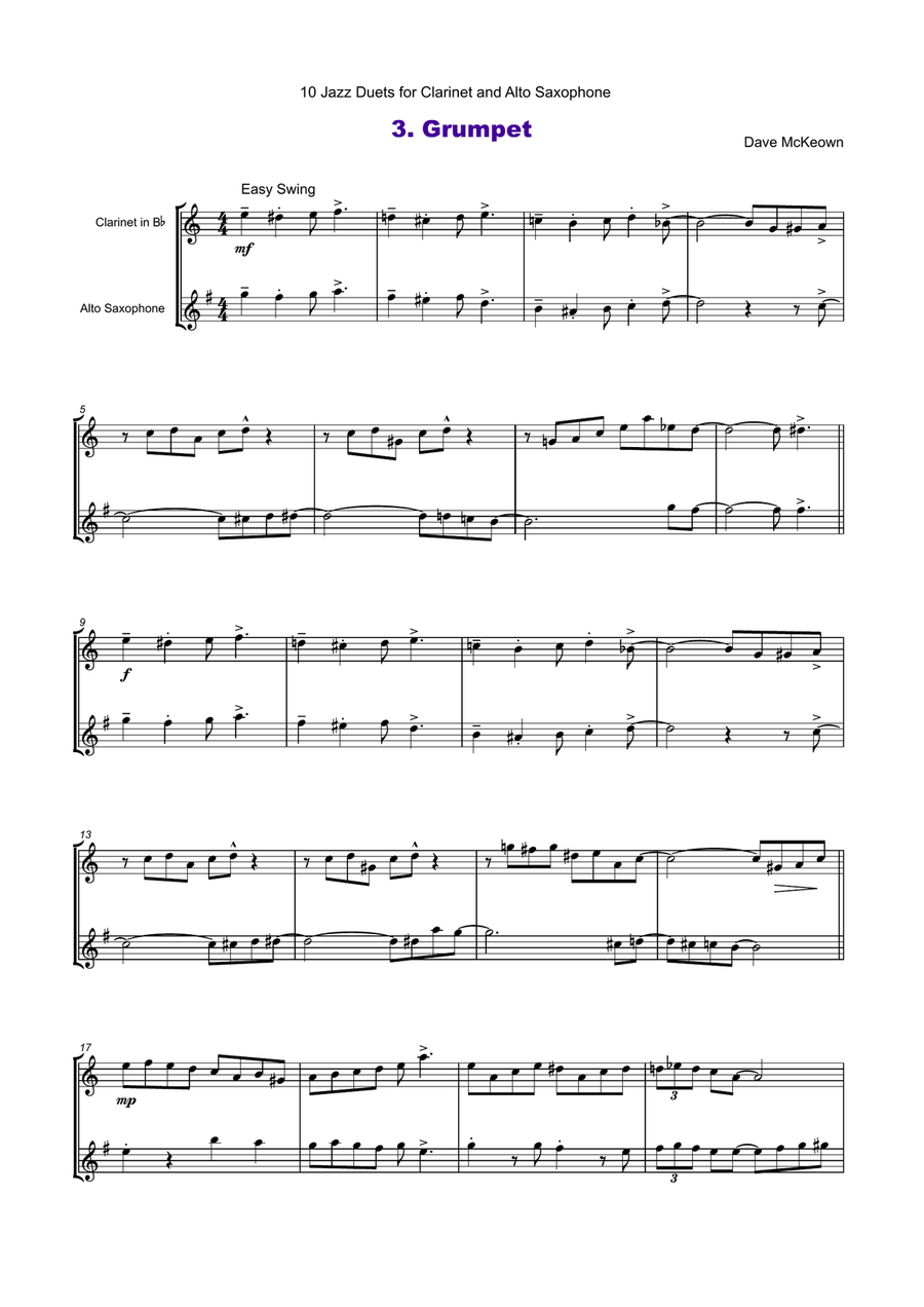 10 Jazz Duets for Clarinet and Alto Saxophone Woodwind Duet scores gallery preview page 5