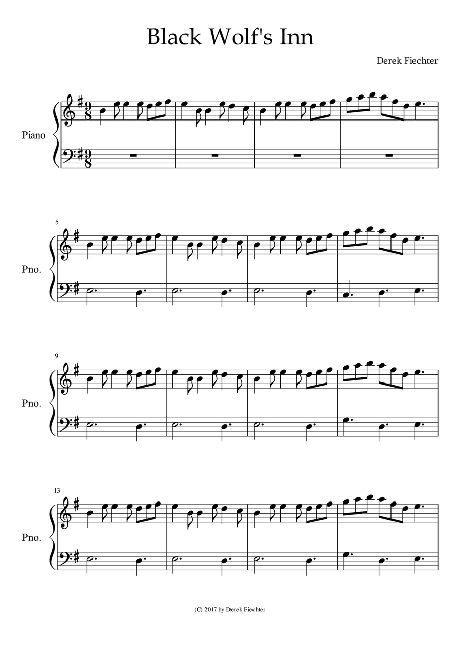 Black Wolf's Inn Piano Solo scores gallery preview page 1