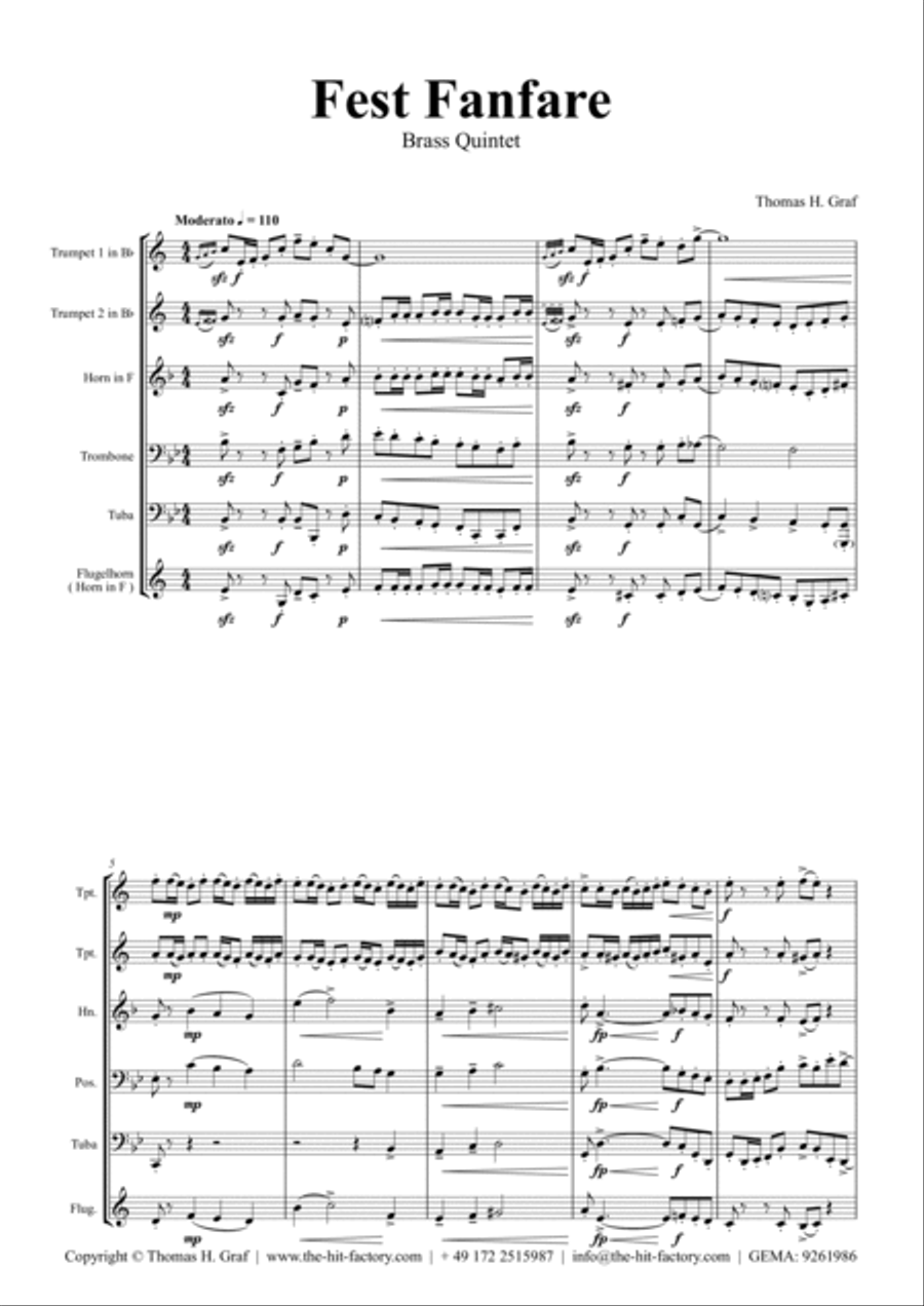 Fest Fanfare - Classical Festive Fanfare - Opener - Brass Quintet Brass Quintet scores gallery preview page 3
