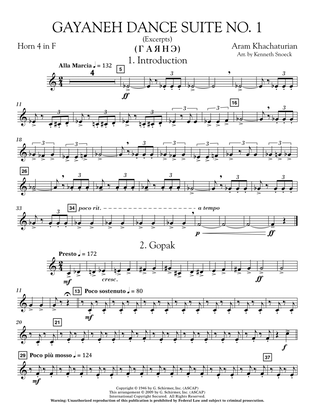 Gayenah Dance Suite No. 1 (Excerpts) (arr. Kenneth Snoeck) - Horn 4 in F