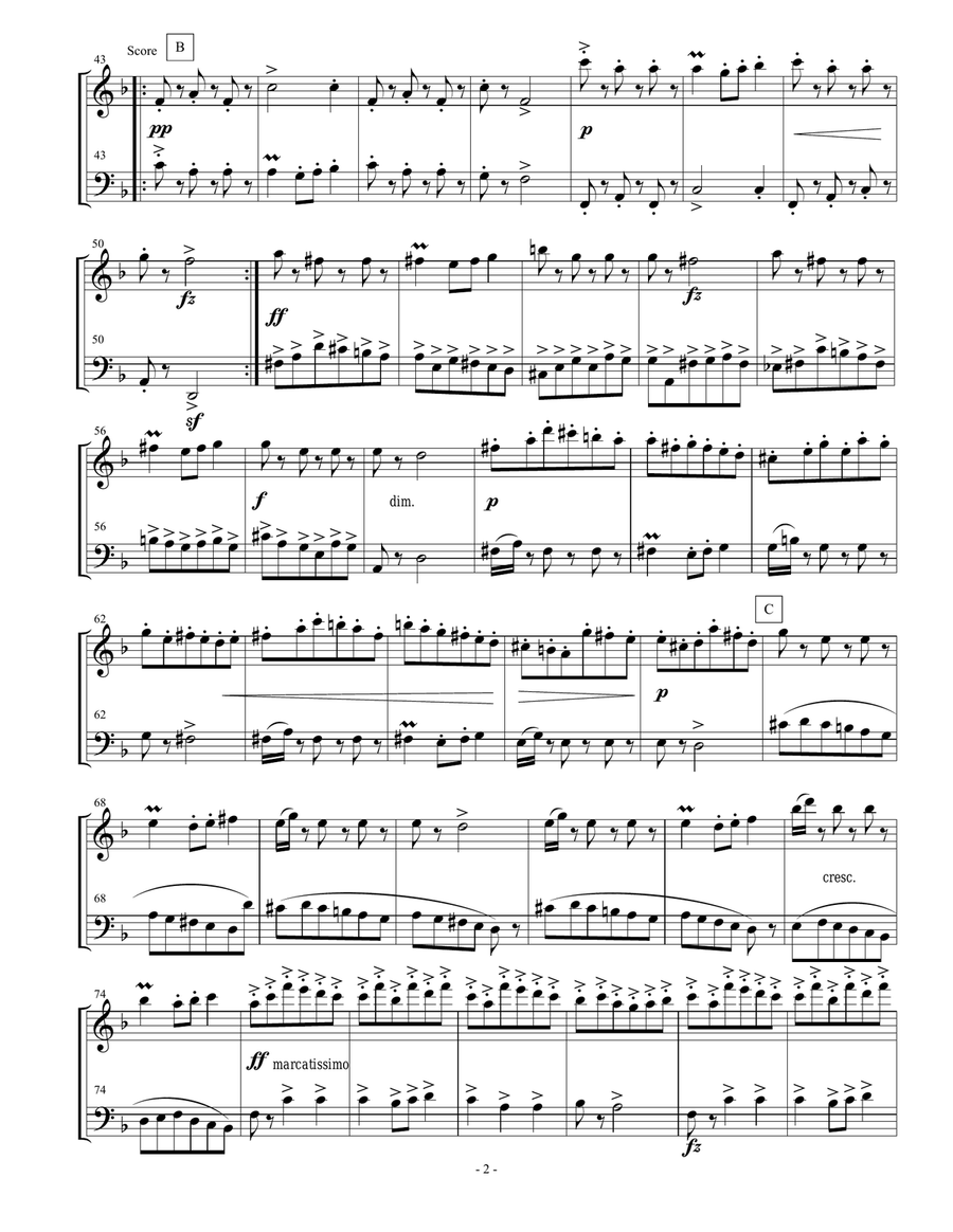 Dvorak Slavonic Dance #6 for flute and bassoon duet Woodwind Duet scores gallery preview page 2