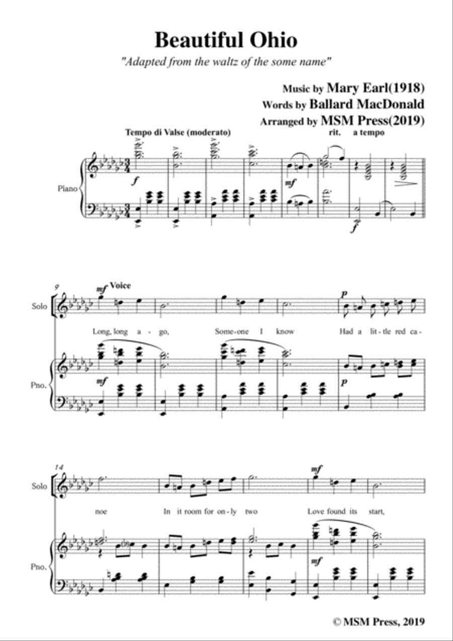 Mary Earl-Beautiful Ohio,in G flat Major,for Voice and Piano Voice Solo scores gallery preview page 3