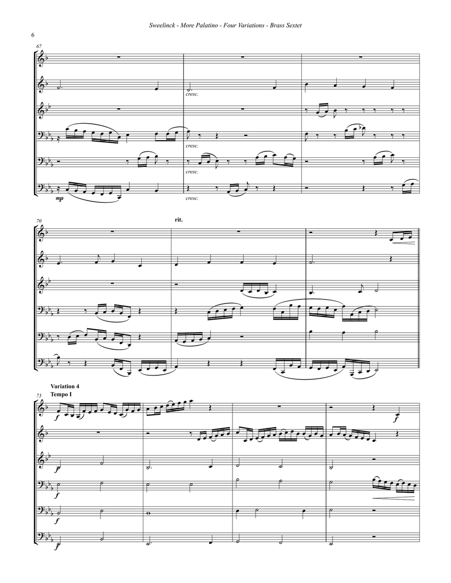 Sweelinck - More Palatino, Four Variations for Brass Sextet Brass Ensemble scores gallery preview page 6