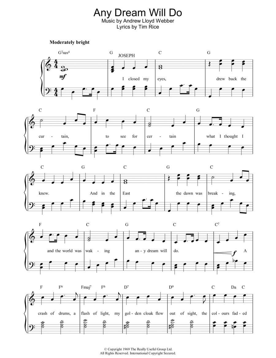 Any Dream Will Do (from Joseph and the Amazing Technicolor Dreamcoat) Piano Method scores gallery preview page 1
