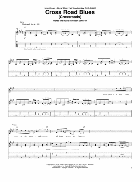Cross Road Blues (Crossroads)" Sheet Music by Eric Clapton; Robert  Johnson; Cream for Piano/Vocal/Chords - Sheet Music Now