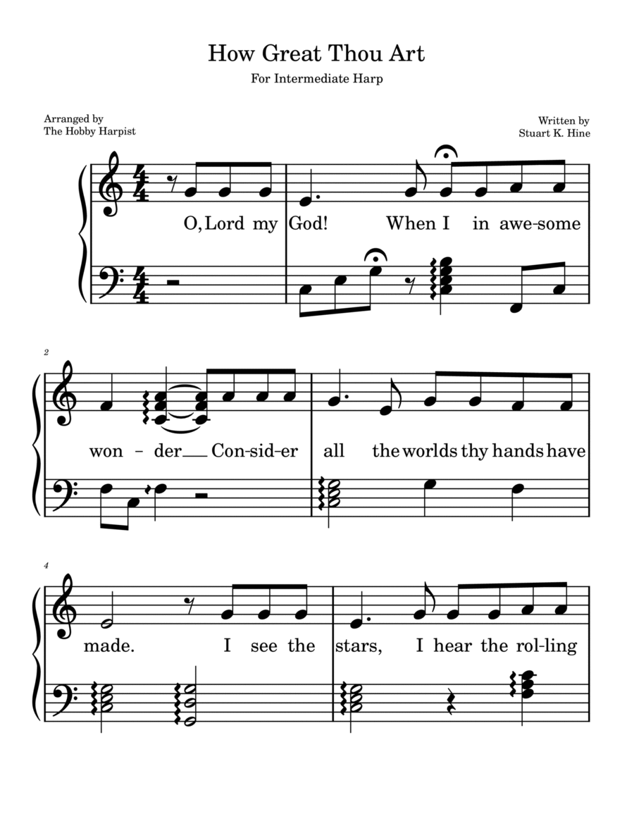 How Great Thou Art for INTERMEDIATE HARP Solo