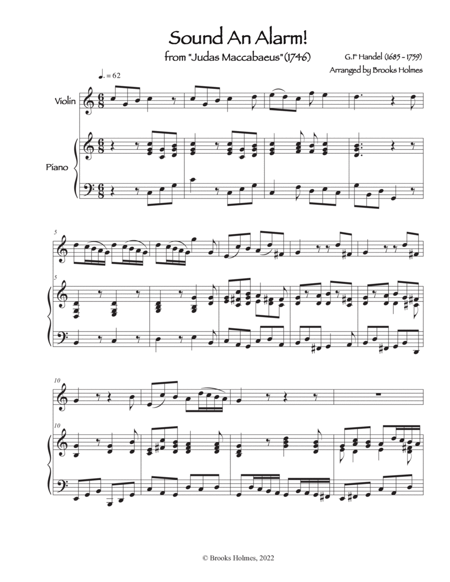Sound An Alarm - Aria from Judas Maccabaeus - Violin & Piano in C Violin Solo scores gallery preview page 1